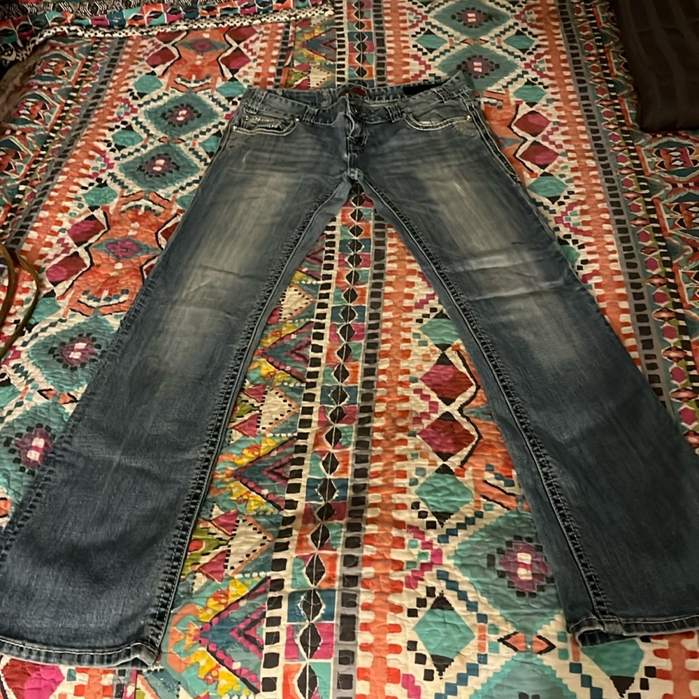 ROCK & ROLL Cowgirl Women's Low Rise Embroidered Boot Cut Jeans Size 28x34